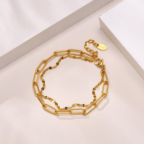18K Gold Plated Paperclip Bracelet - Waterproof Dainty Chain